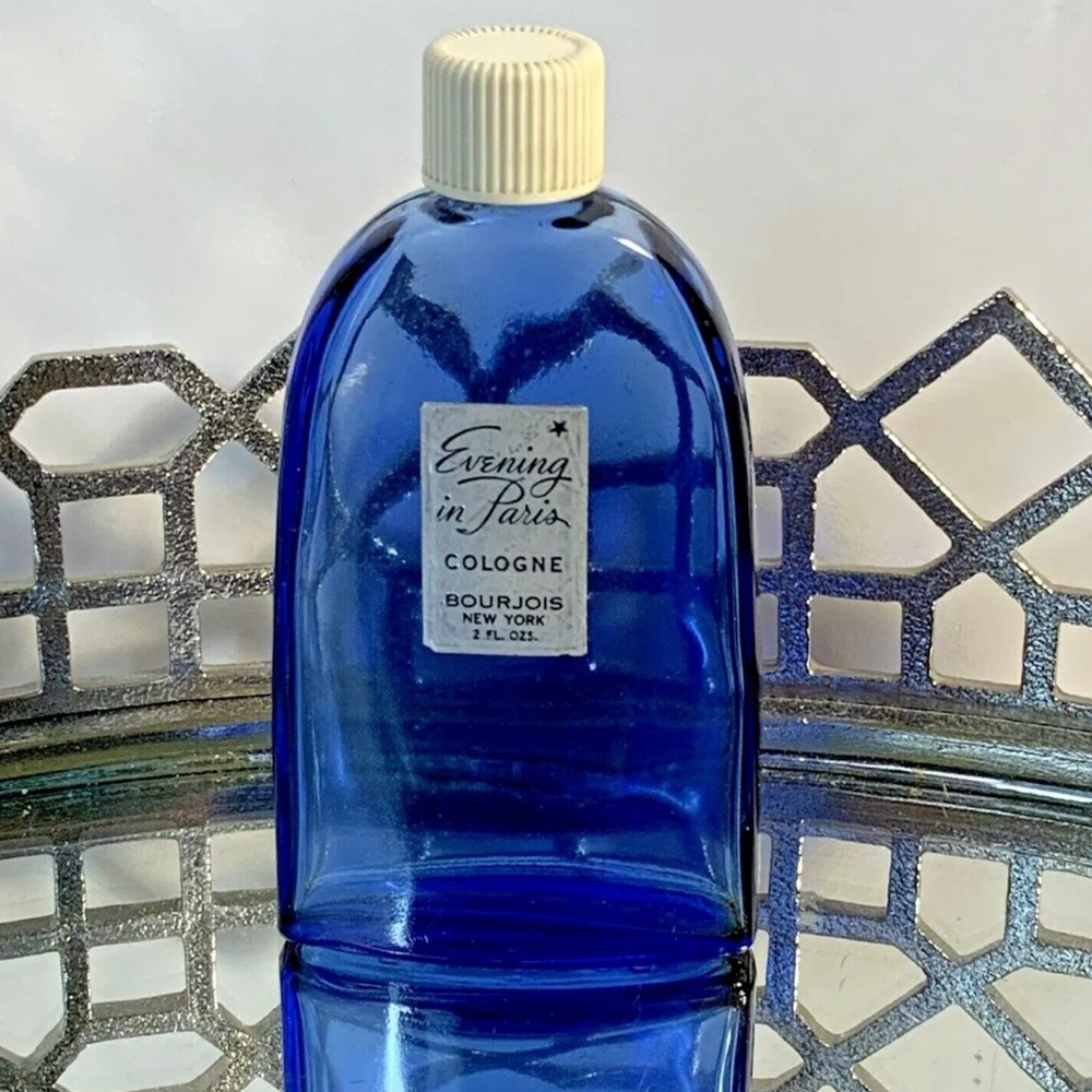 Vintage Evening in Paris Cologne Blue Glass Bour Jois White Top #N892